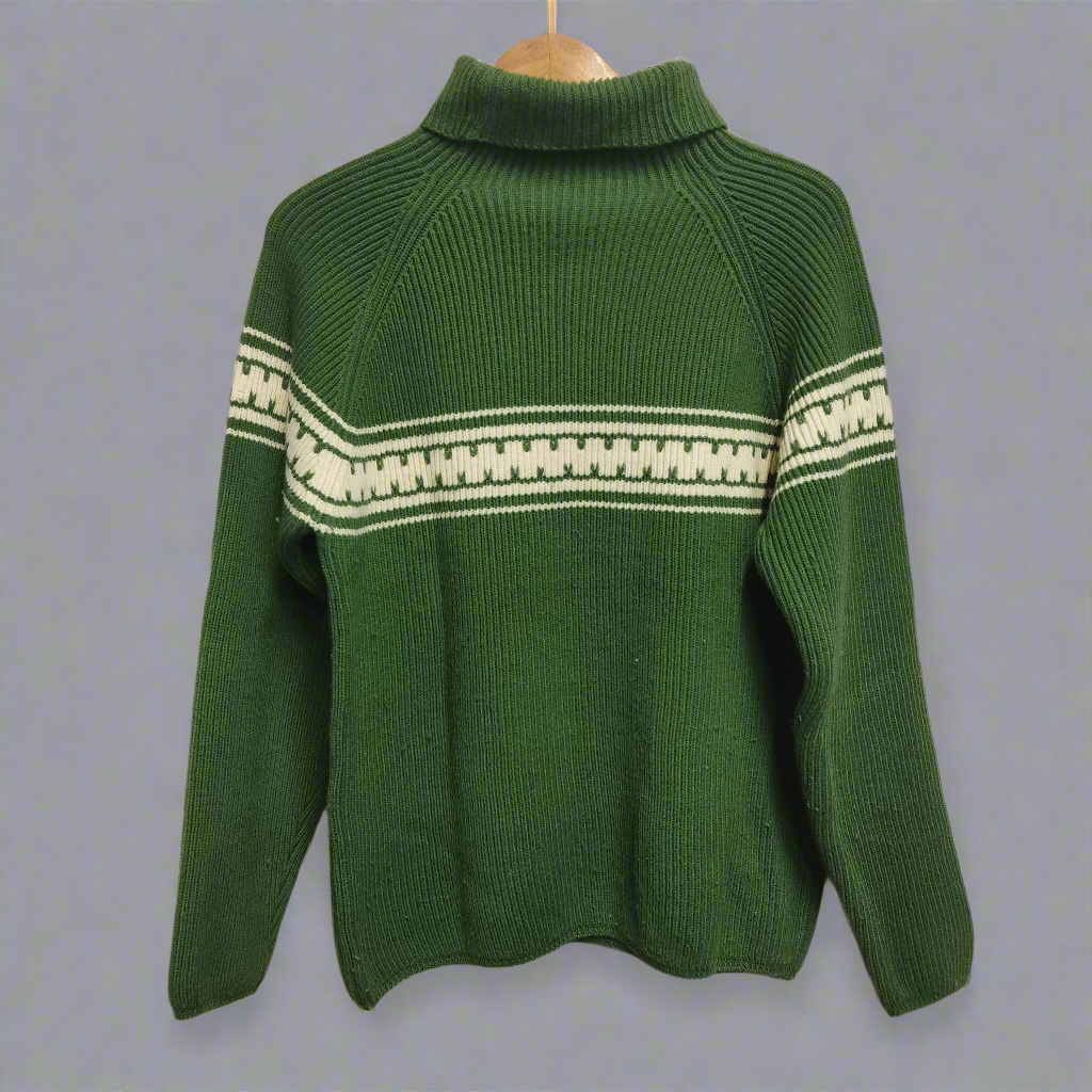 ski resort and hot chocolate green pullover