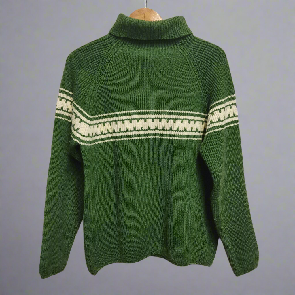 ski resort and hot chocolate green pullover