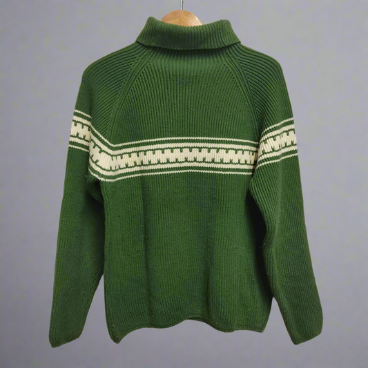 ski resort and hot chocolate green pullover